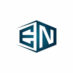 EN monogram logo with hexagon shape and negative space style ribbon design template