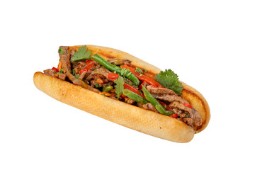 Hot dog with fried Asparagus and minced pork, food additive to get the good taste