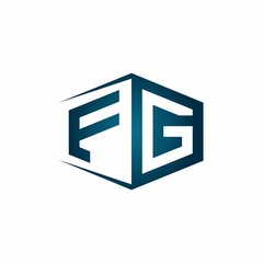 FG monogram logo with hexagon shape and negative space style ribbon design template