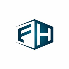 FH monogram logo with hexagon shape and negative space style ribbon design template