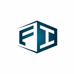 FI monogram logo with hexagon shape and negative space style ribbon design template