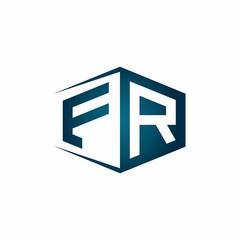 FR monogram logo with hexagon shape and negative space style ribbon design template