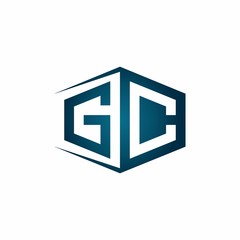 GC monogram logo with hexagon shape and negative space style ribbon design template