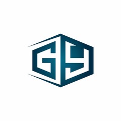 GY monogram logo with hexagon shape and negative space style ribbon design template