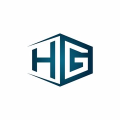 HG monogram logo with hexagon shape and negative space style ribbon design template