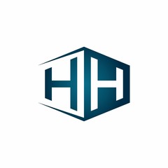 HH monogram logo with hexagon shape and negative space style ribbon design template