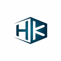 HK monogram logo with hexagon shape and negative space style ribbon design template