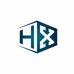 Obraz premium HX monogram logo with hexagon shape and negative space style ribbon design template