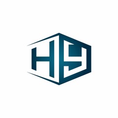 HY monogram logo with hexagon shape and negative space style ribbon design template