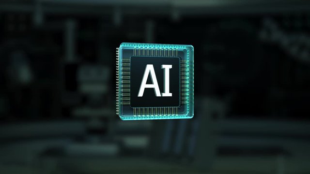 Semiconductor components combine to create an AI CPU,  X-ray image, Artificial Intelligence, 4K animation.