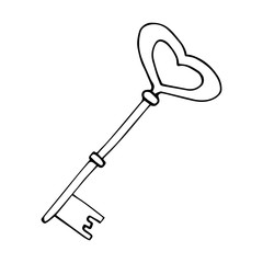 Key isolated on white. The concept of Valentine's day. Hand-drawn vector illustration.