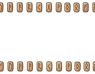 Set of wooden runes seamless pattern. Boho carved runic symbols on wood. Letter format decoration background texture tile. Space for text
