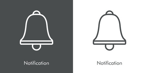 Campana de notificación. Icono plano lineal en fondo gris y fondo blanco © teracreonte