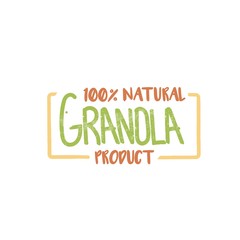 Fototapeta premium Granola 100 percents natural product logotype. Handwritten green and orange granola rectangle signboard.
