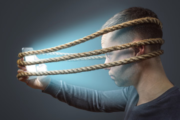 Man tied to his smartphone with a rope