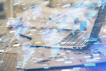 Double exposure of computer and technology theme hud. Concept of innovation.