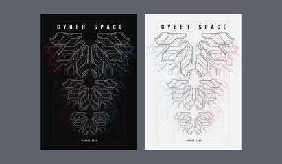 Cyberpunk futuristic poster. Retro futuristic poster template. Tech Abstract poster template. Modern flyer for web and print. hacking, cyber culture, programming and virtual environments.