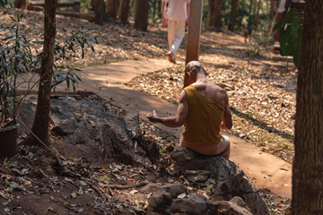 Buddhist monk in the mountain monastery of Thailand. Pai city. March 12, 2019