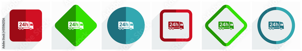 Fototapete delivery icon set, flat design vector illustration in 6 options for webdesign and mobile application