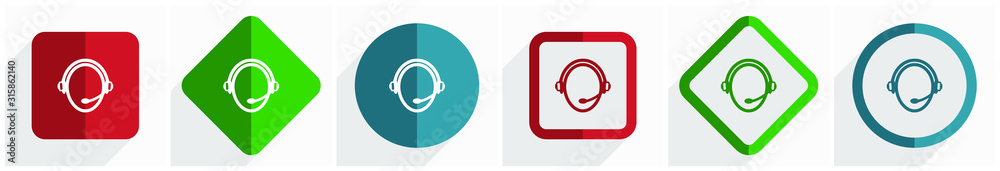Poster Customer service icon set, flat design vector illustration in 6 options for webdesign and mobile applications in eps 10