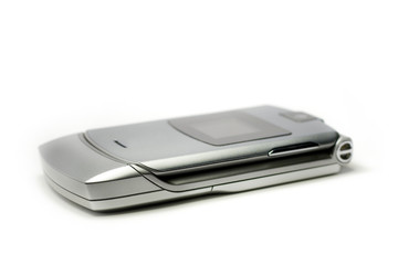 Close up shot of a retro phone on white background