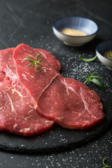 Fresh, thin beef steak with spices