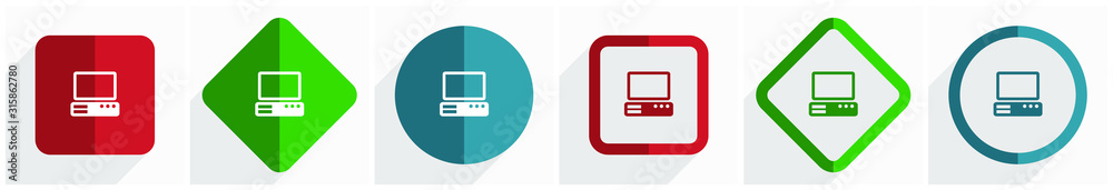Poster Computer icon set, flat design vector illustration in 6 options for webdesign and mobile applications in eps 10