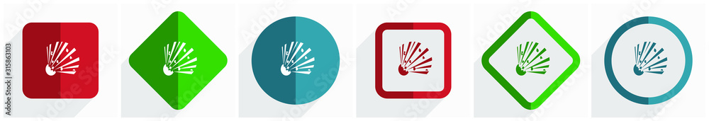 Fototapete bomb icon set, flat design vector illustration in 6 options for webdesign and mobile applications in