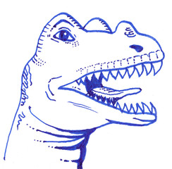 Dinosaur head drawing. Ceratosaurus with open mouth.
