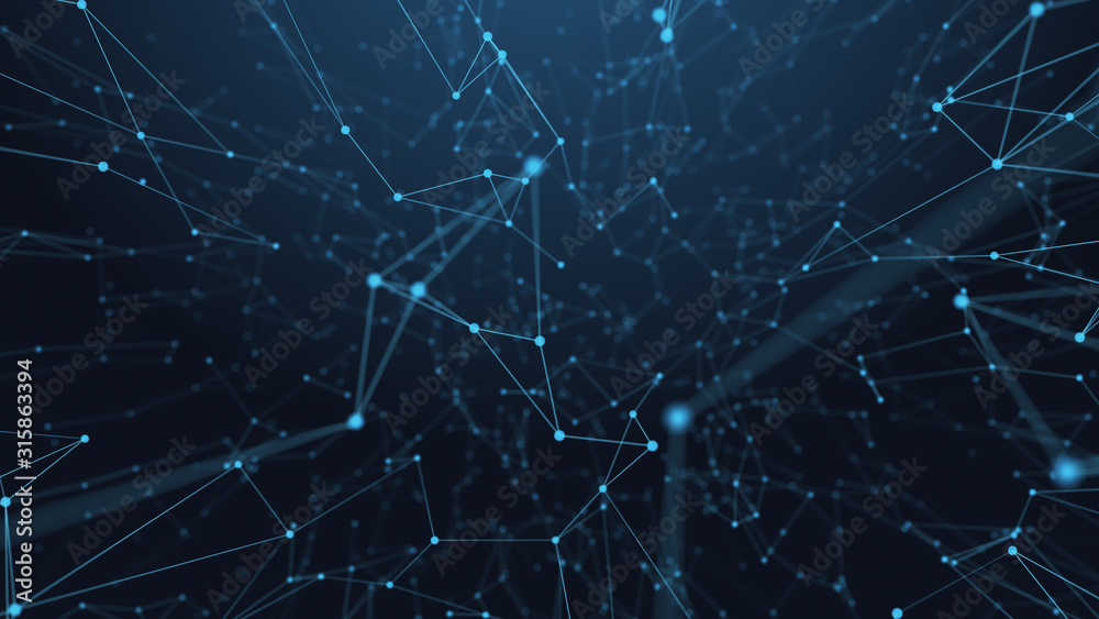 Poster Abstract futuristic -  technology with polygonal shapes on dark blue background.  Design digital technology concept.
