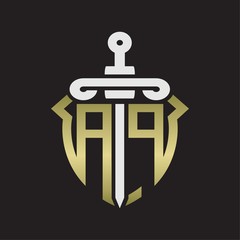 Obraz premium AP Logo monogram with sword and shield combination isolated with gold colors