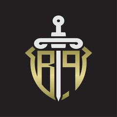 BP Logo monogram with sword and shield combination isolated with gold colors
