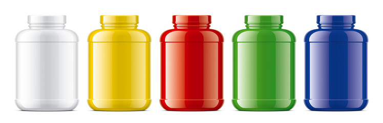 Set of plastic Jars. Colored Glossy surface version. 