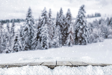 Obraz premium desk of free space cover of snow and winter landscape of mountains. 