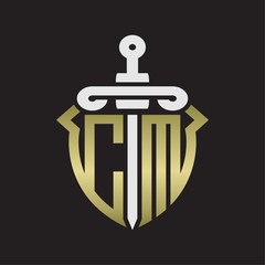 Obraz premium CM Logo monogram with sword and shield combination isolated with gold colors
