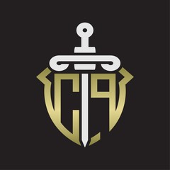 Obraz premium CP Logo monogram with sword and shield combination isolated with gold colors