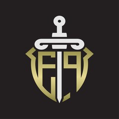 EP Logo monogram with sword and shield combination isolated with gold colors