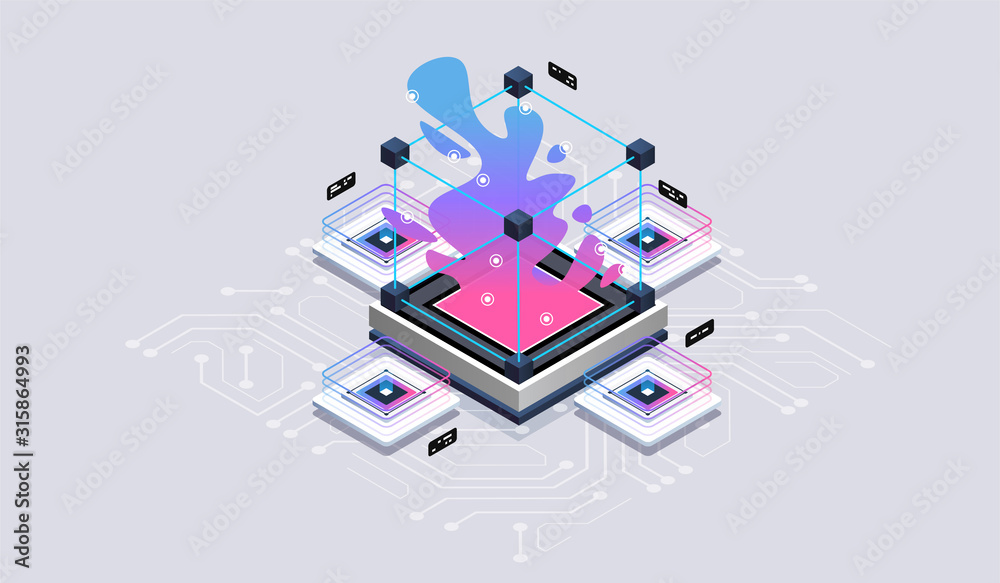 Poster modern flat design isometric concept of data analysis for website and mobile website. data visualiza