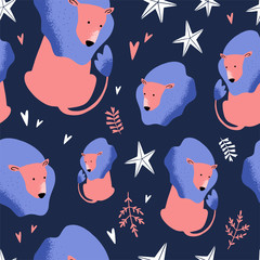 Seamless Lion Pattern, Cute Cartoon Vector Illustration. Wild Animal. Can be used for textile, poster, wallpaper, birthday card.