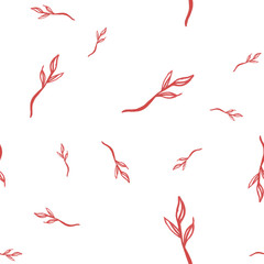 Artistic abstract seamless pattern with twigs in red color