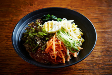 Korean mixed soba noodle with spicy sauce 