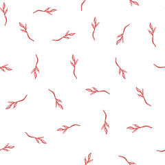 Continuous pattern with twigs in red color