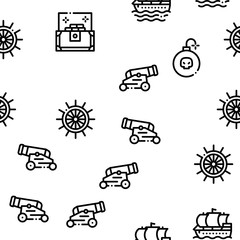 Pirate Sea Bandit Tool Seamless Pattern Vector Thin Line. Illustrations