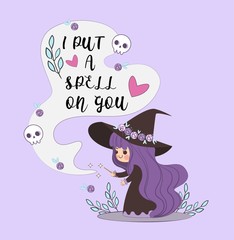 cute witch making magic spell for attract someone