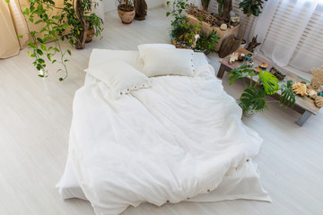 natural eco-friendly linen bed in the interior