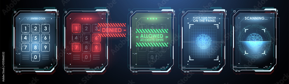 Poster fingerprint scanning technology concept illustration. control panel with password. security and acce