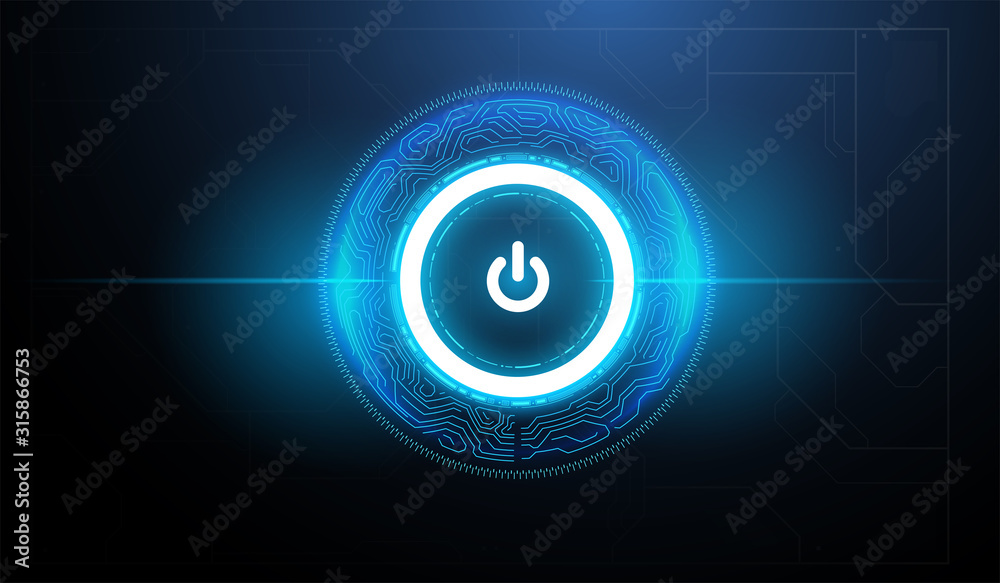 Poster tech futuristic technology background with power button. abstract technology ui concept with futuris