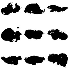 Set of vector brush strokes. Dirty ink texture splatters. Grunge rectangle text boxes	