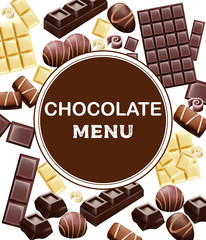 Various types of chocolate and cocoa beans