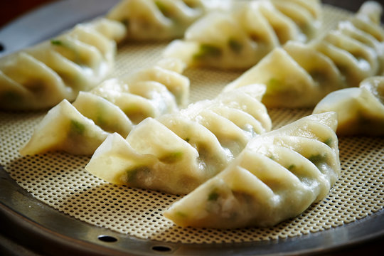 Steamed Chinese dumpling on steamer 